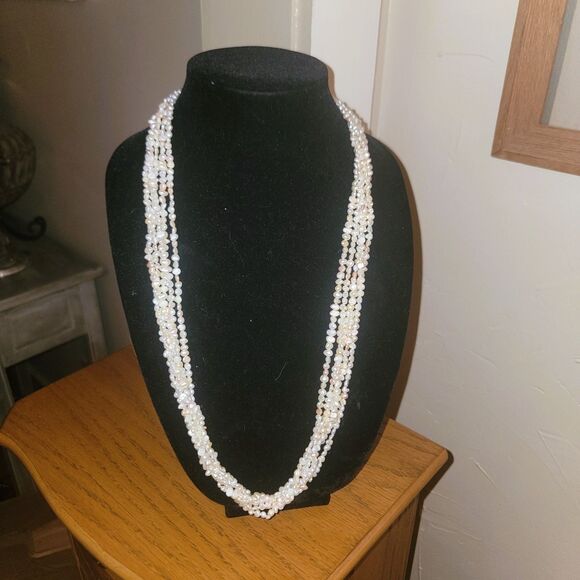 Luxury 5 Strand Pearl Necklace 30 IN & stamped 14k gold filigree clasps VTG Lux - Picture 4 of 15